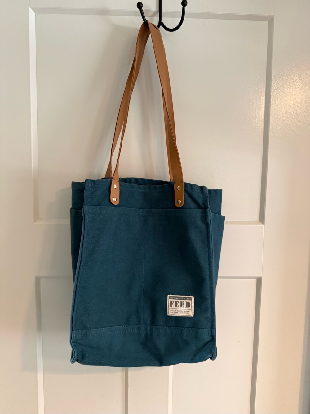 FEED Project Market Tote Bag with Brown Leather Straps